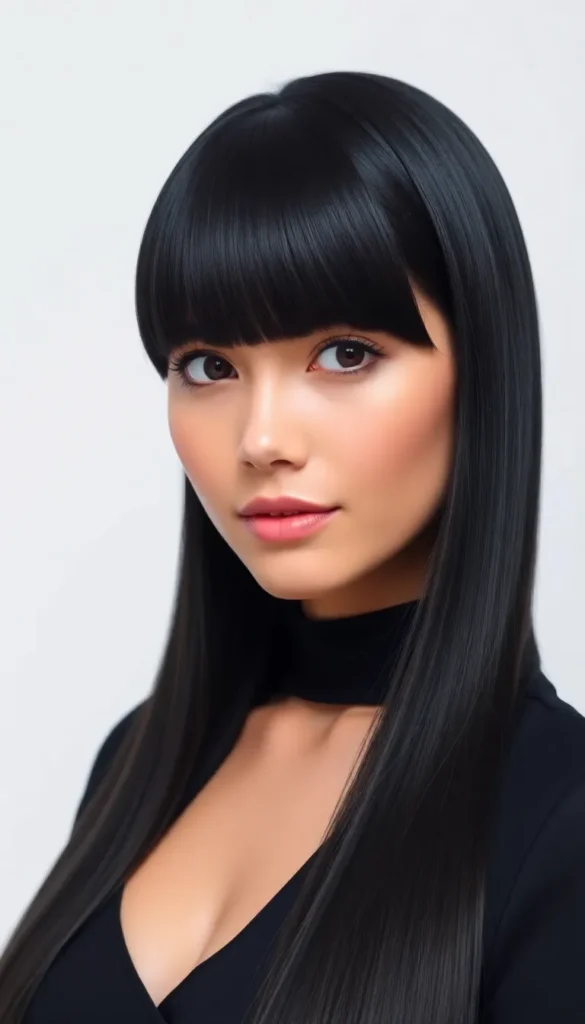 Sleek Straight Hair with Curtain Bangs