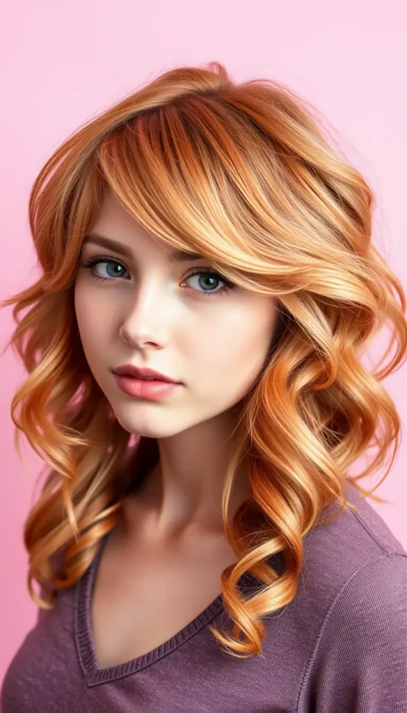 Strawberry Blonde Wolf Cut With Side Bangs