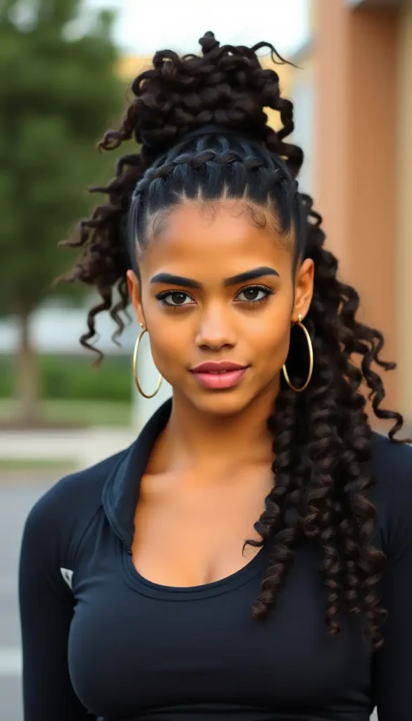 Braided Curly Ponytail Updo