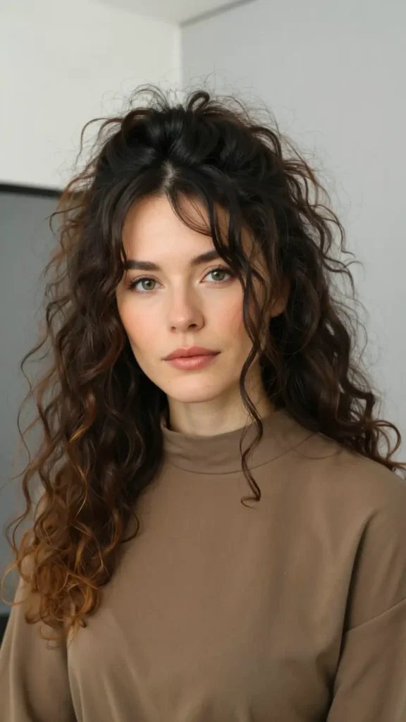 Half Up Half Down Curly Hair with Bangs