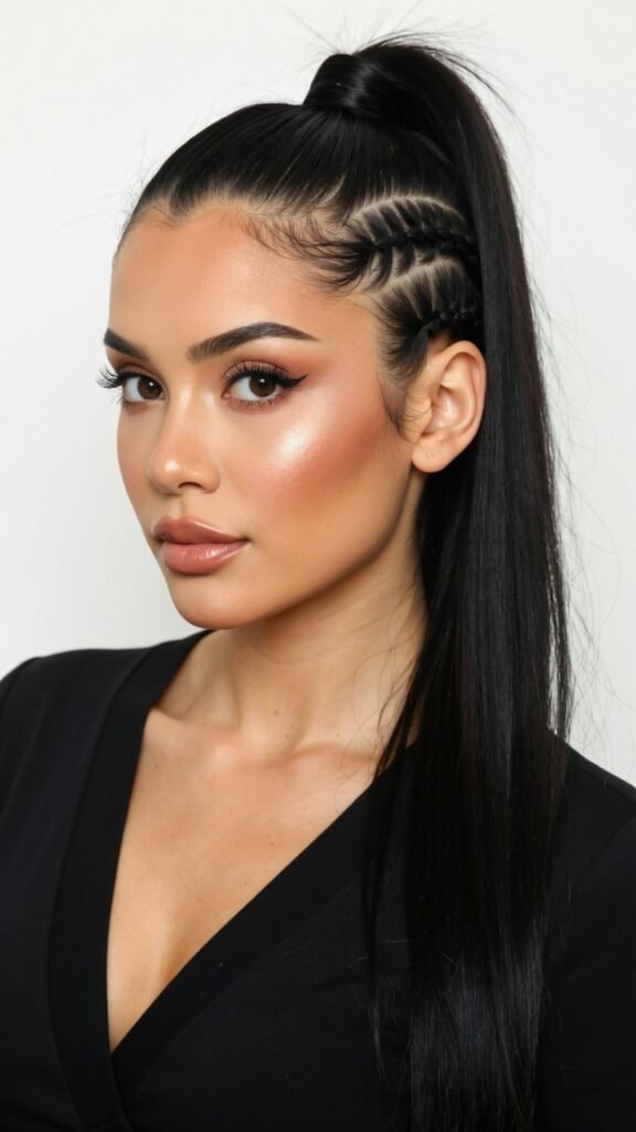 High Ponytail with Side Braid