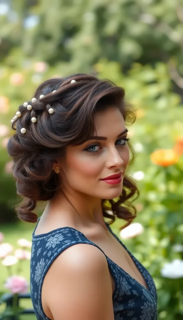 Loose Curly Updo with Accessories