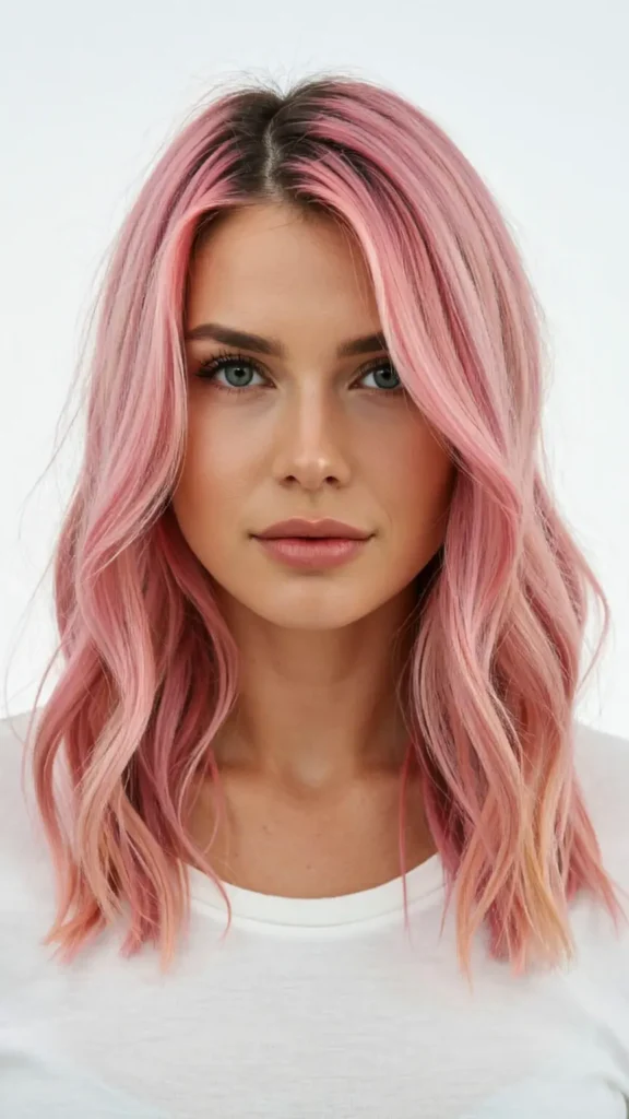 Pink Balayage Wolf Cut