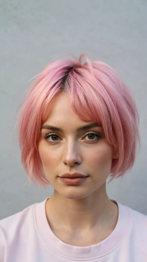 Pink Wolf Cut on Short Hair