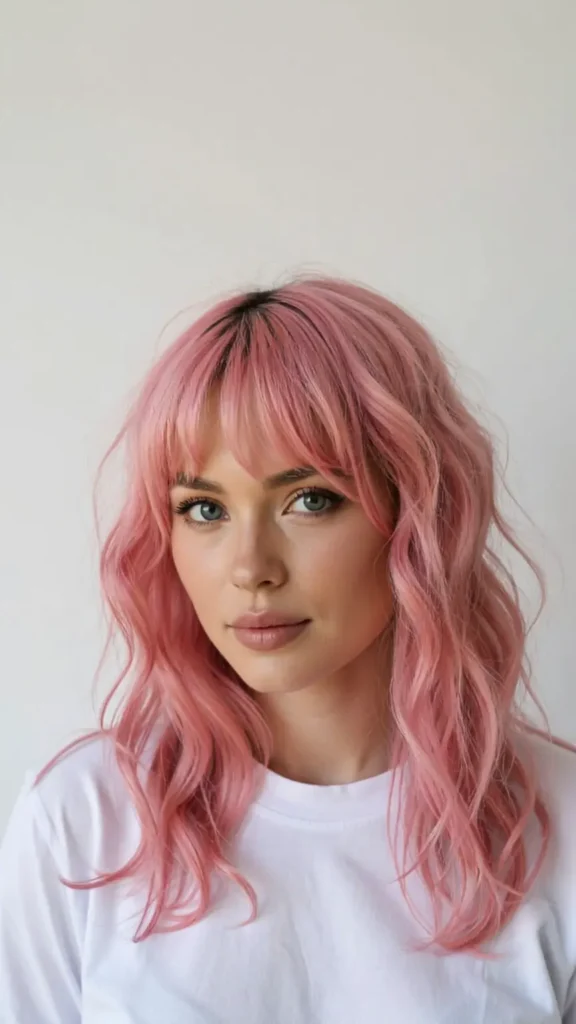 Pink Wolf Cut with Bangs