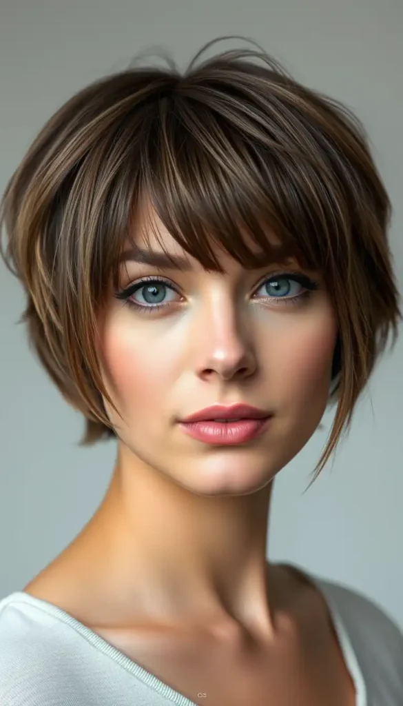Short Wolf Cut with Curtain Bangs