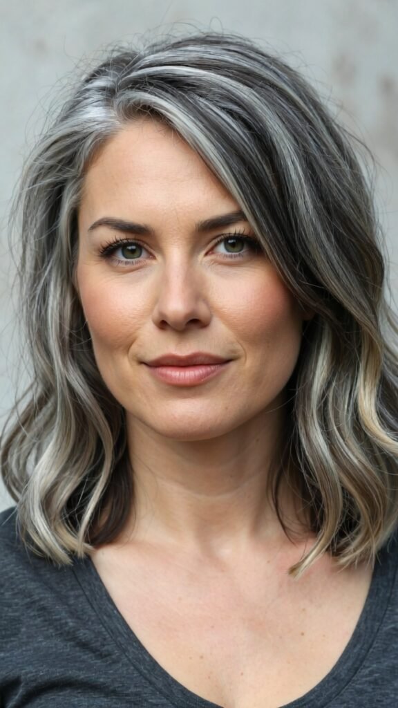 Shoulder-Length Salt-and-Pepper Waves