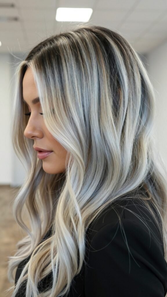 Silver Balayage on Medium Hair