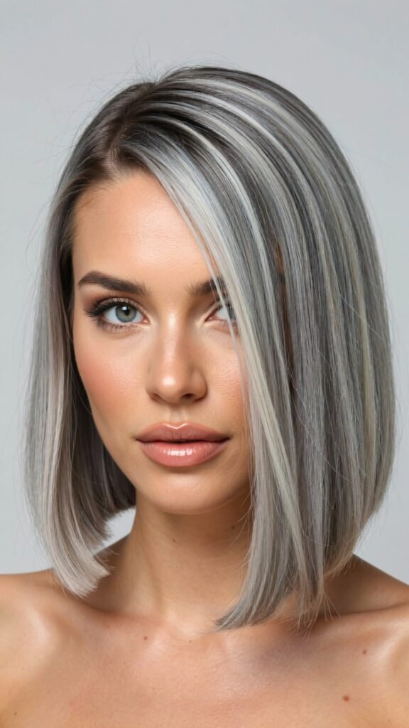 Sleek Gray Bob with Side Part
