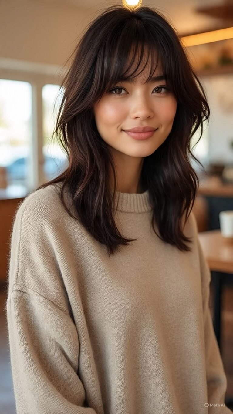 Long Wolf Cut with Wispy Curtain Bangs