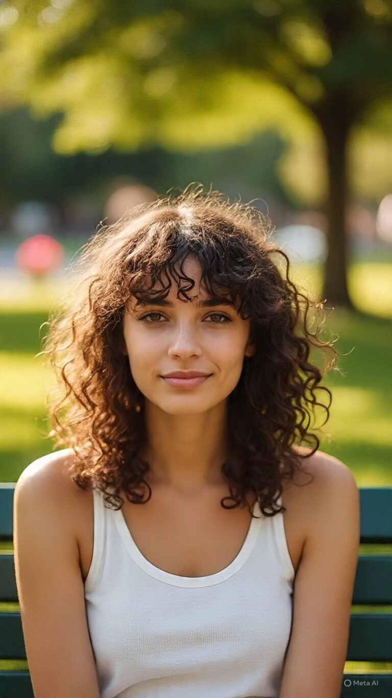 Wavy Hair with Curly Bangs