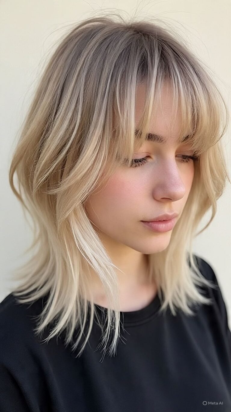 Layered Lob with Wispy Curtain Bangs