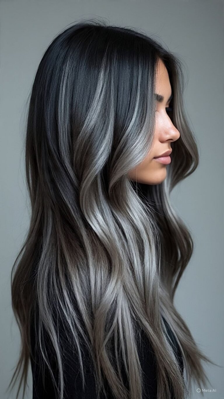 Silver Balayage with Dark Roots