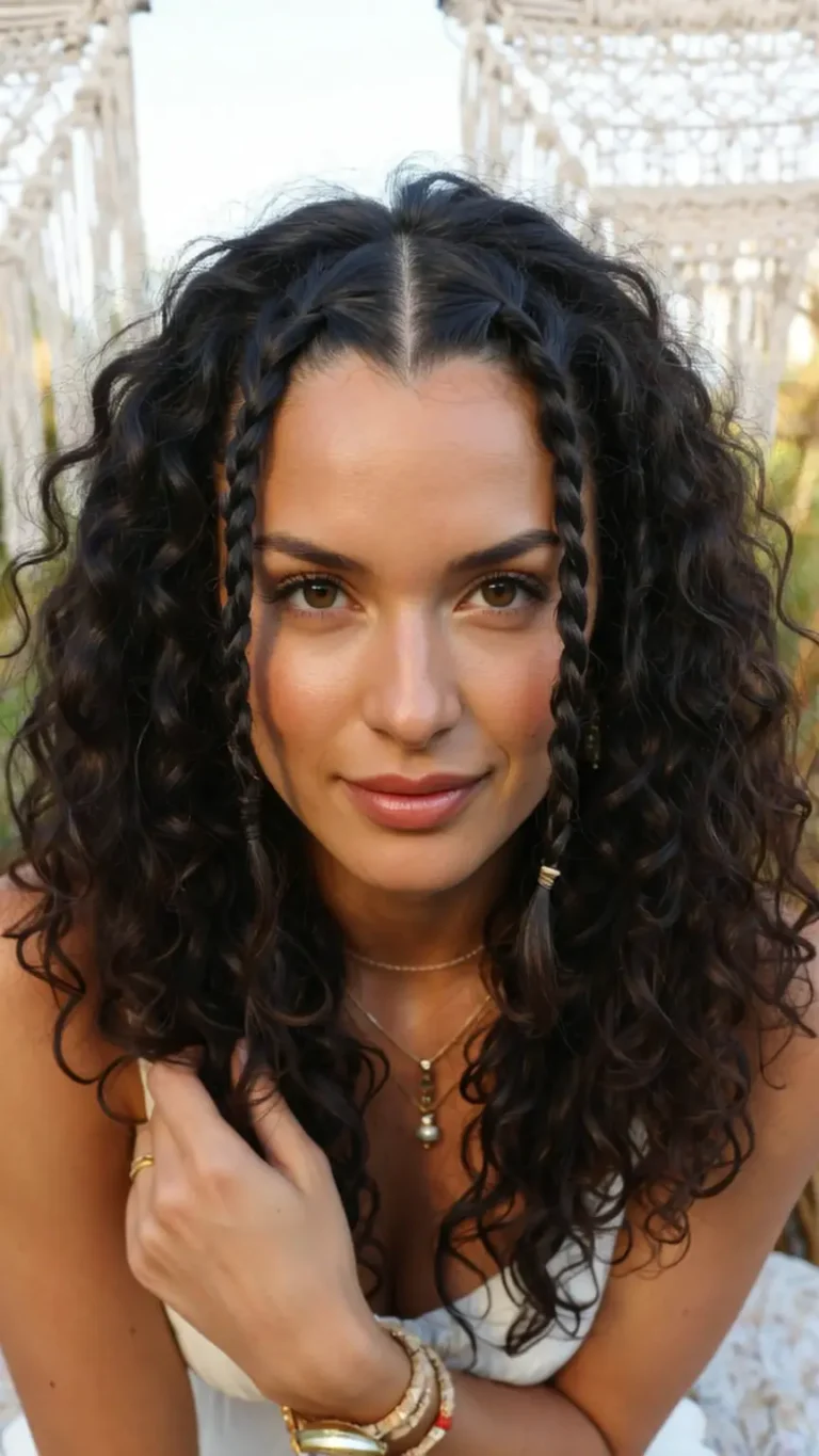 Half Up Half Down Curly Hair with Braids